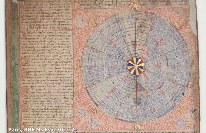 a visual tool to calculate the level of the see according to the phases of the moon (Paris, BnF, ms. esp. 30, f. 2), 1375 