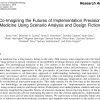 Image of front page of research article, "Co-Imagining the Futures of Implementation Precision Medicine Using Scenario Analysis and Design Fiction" in Omics A Journal of Integrative Biology, 2019